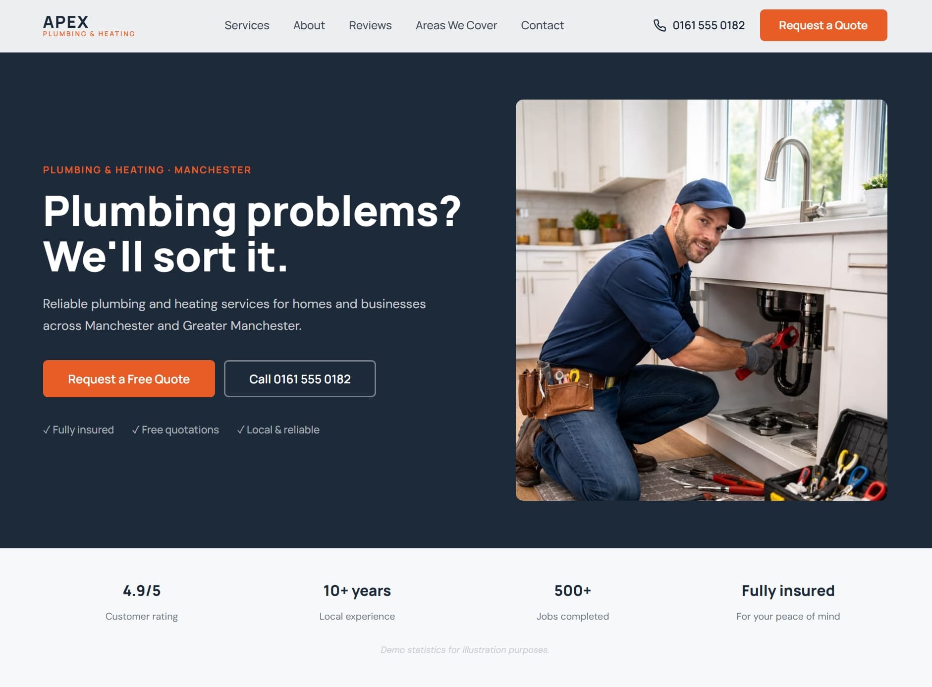 Example website for Trades / local services / conversion.